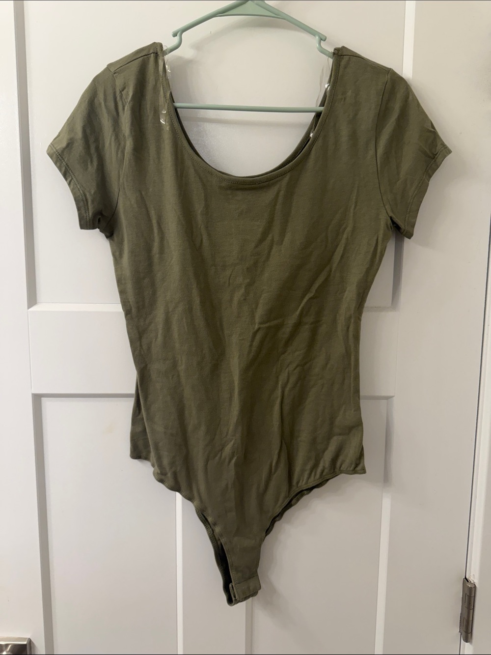Active Basic Olive Scoop Neck Short Sleeve Bodysuit